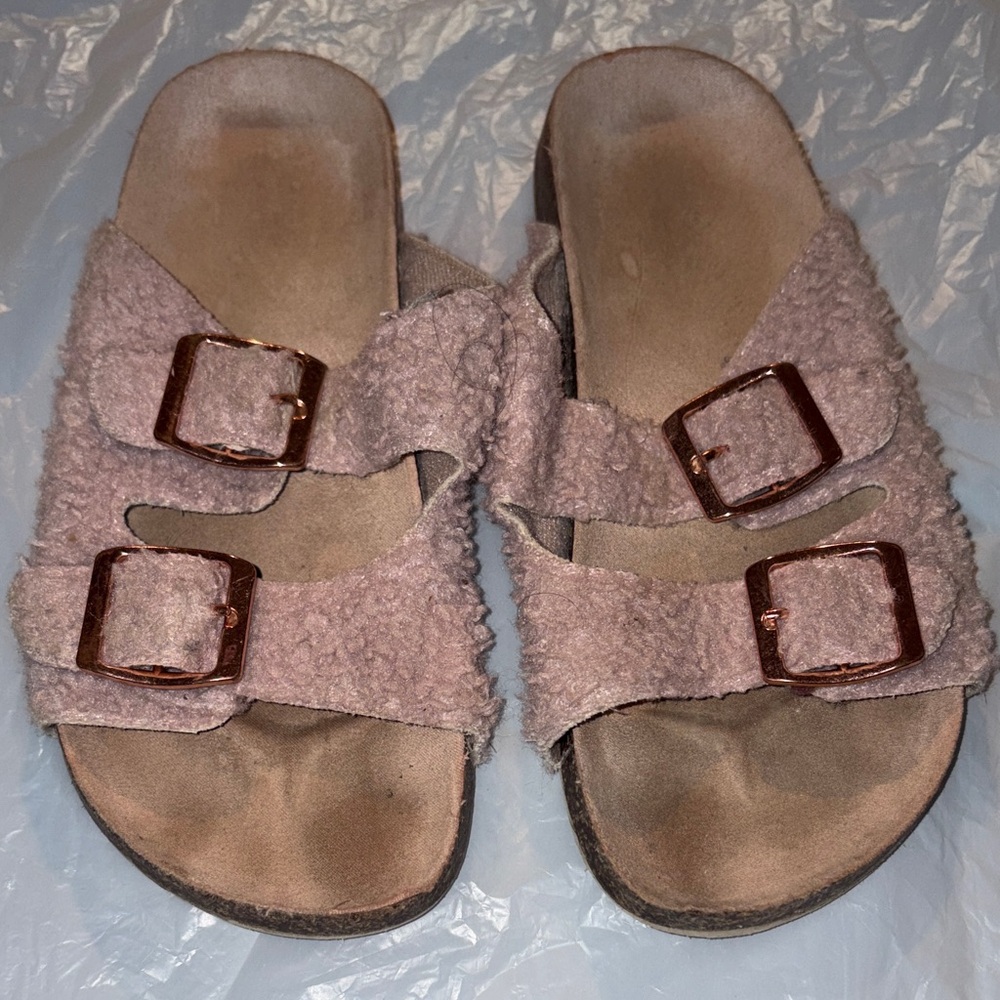 Harper Canyon Kids Shearling Buckle Mules - Light Pink and Brown